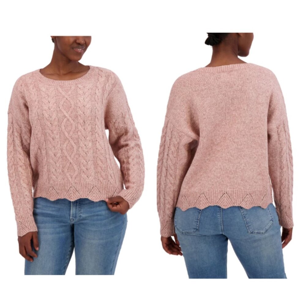 Lucky Brand Longsleeve Cableknit Sweater In Pink/Gold Threads XXL NWT - Picture 2 of 9